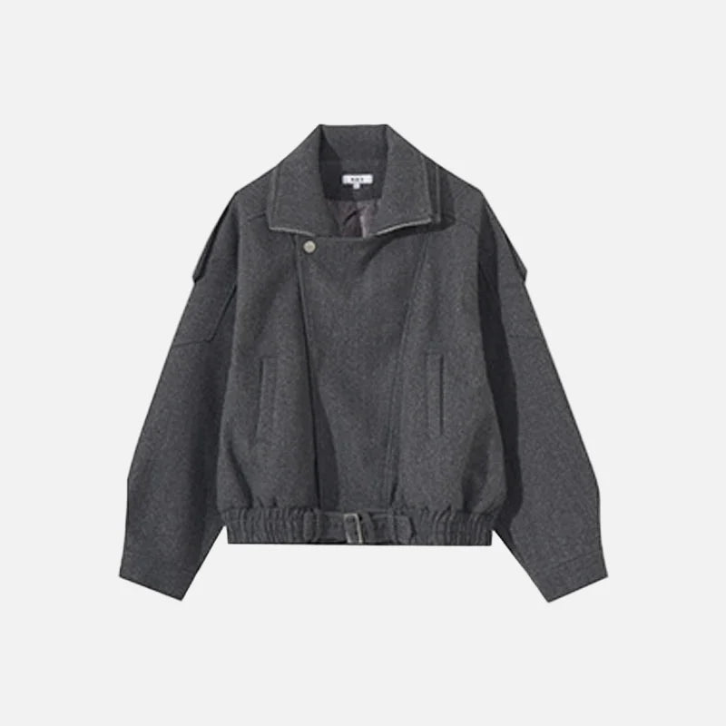 Classic Thick Woolen Stand Collar Parkas Irregular Jacket