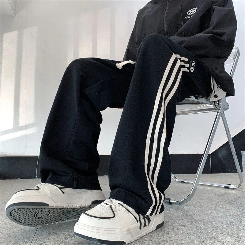 Casual High Waist Striped Black Sweatpants