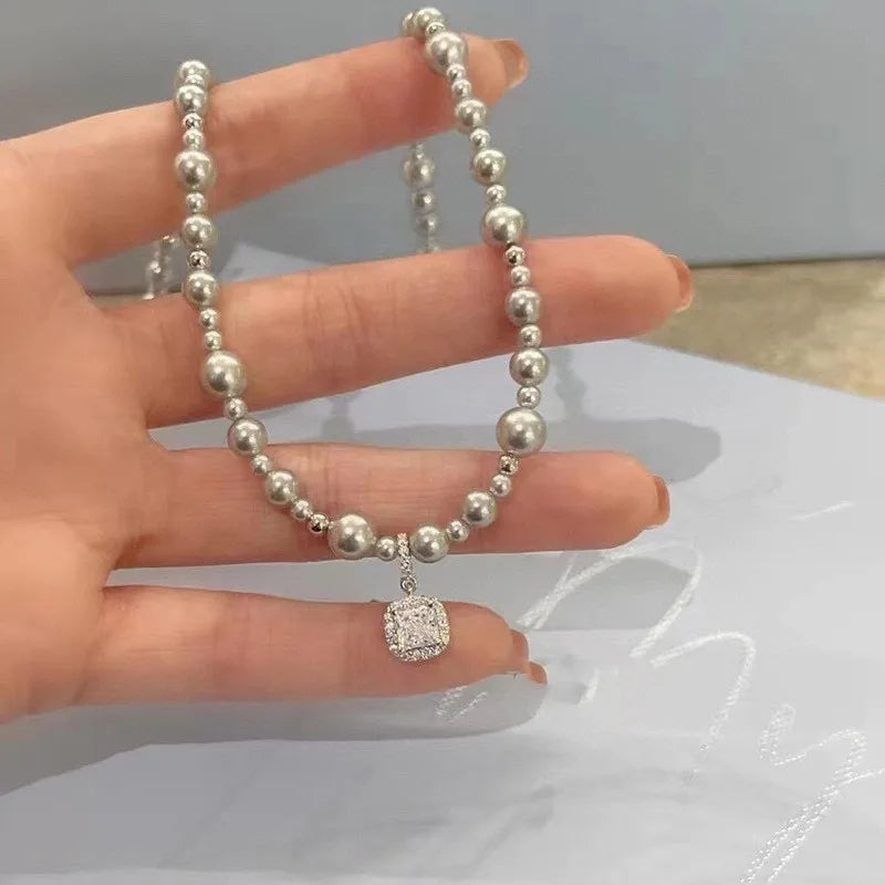 Elegant Glass Pearl Choker Necklace