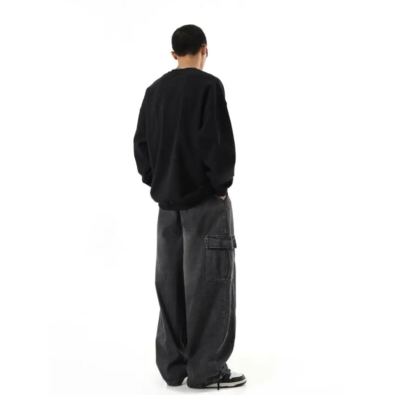 Black Baggy Cargo Jeans Trousers