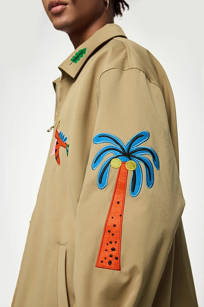 Embroidered Bird And Palm Tree Jacket