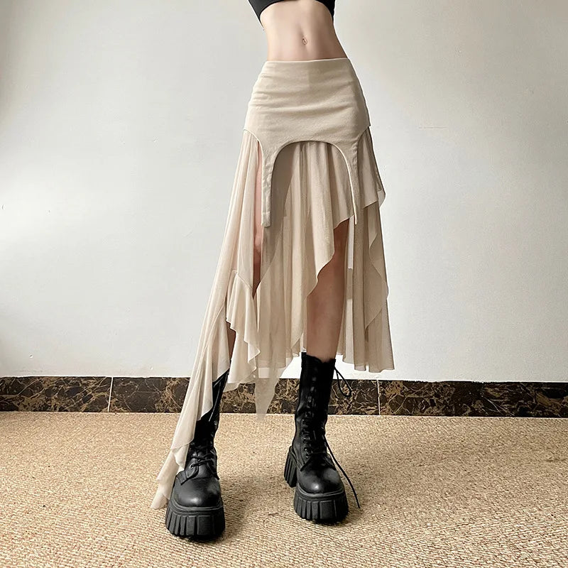 Gothic Cyber Y2K Irregular Hem Skirt