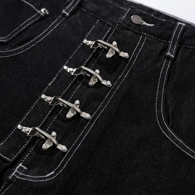 Y2K High Waist Buttoned Boot Cut Denim Jeans