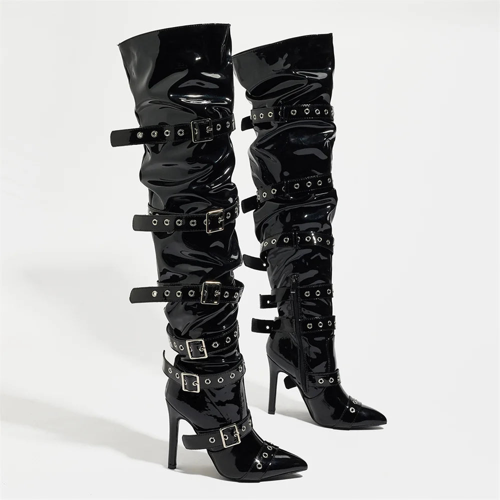 Gothic Punk Buckle-Belts High Heel Boots