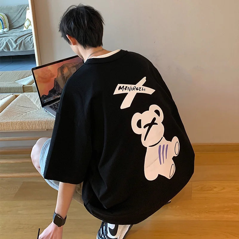 Bear Print Oversized Korean T-Shirt