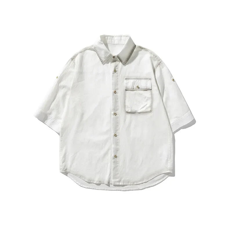 Cloud-Soft Contrast Lapel Casual Shirt