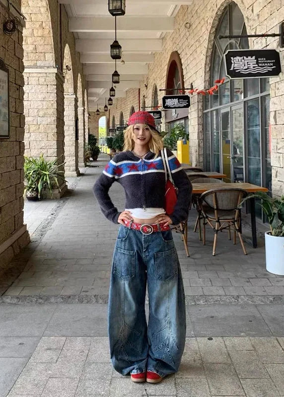 American Style Casual Wide Leg Cargo Jeans