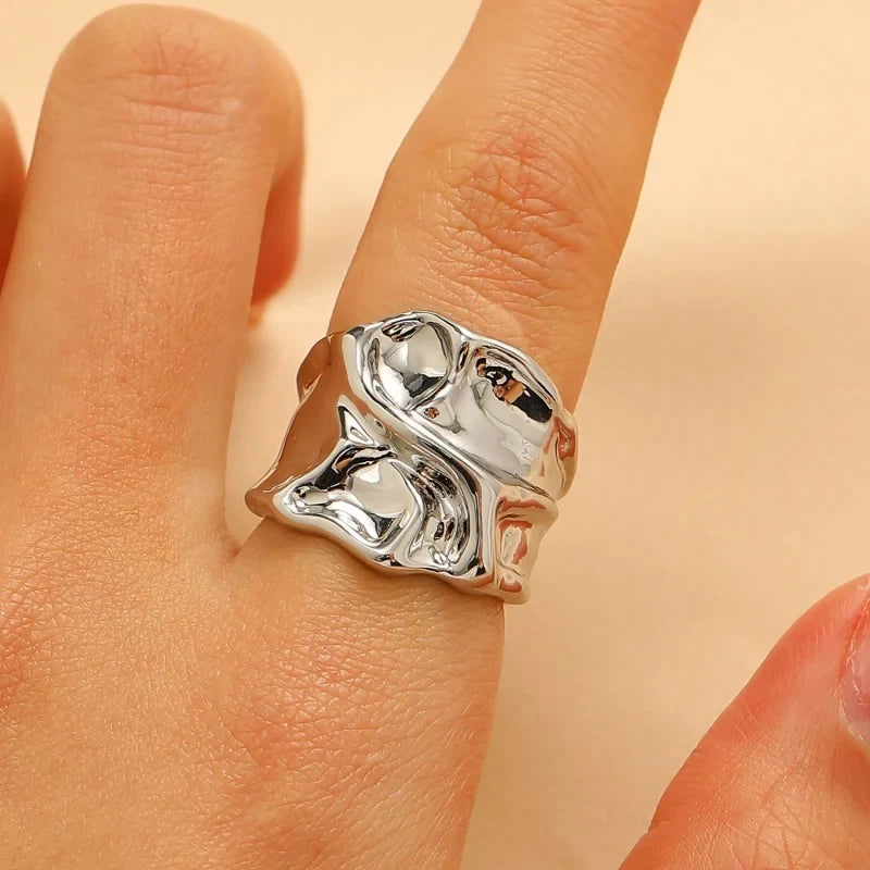 Y2K Vintage Irregular Pleated Open Ring