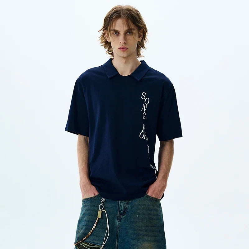 Elegant Letter Printed Short Sleeve Polo T-Shirt