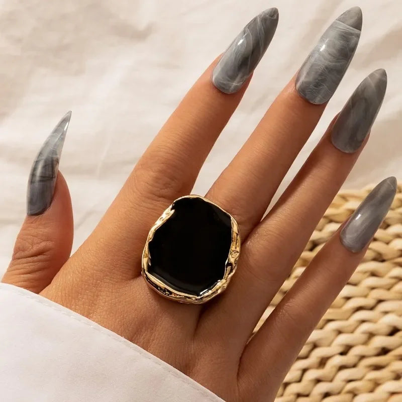 Gothic Large Black Irregular Ring