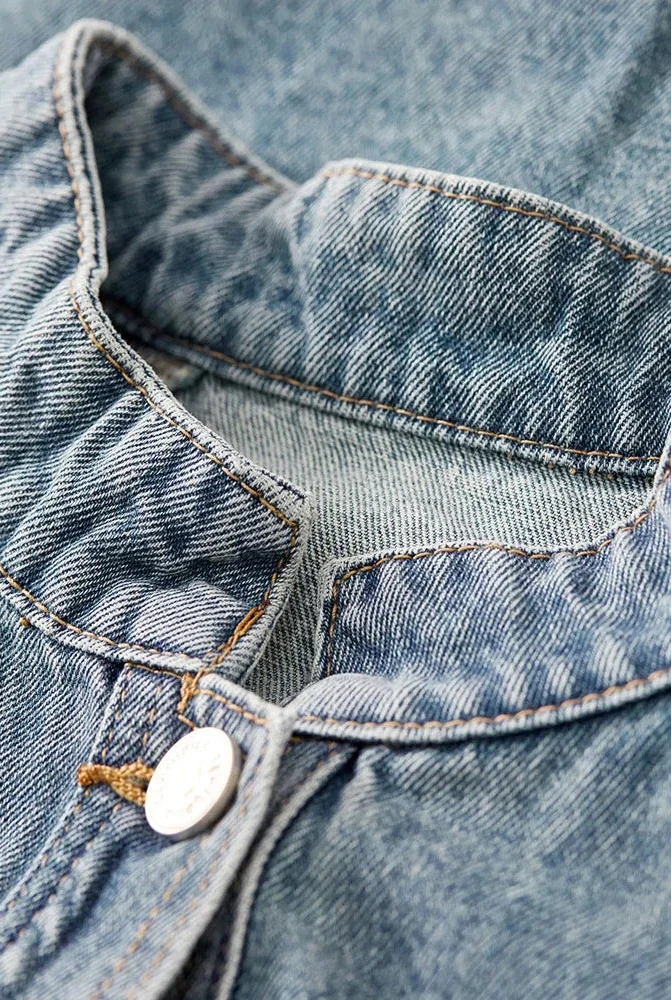 Stylish Stand Collar Denim Jacket Jeans