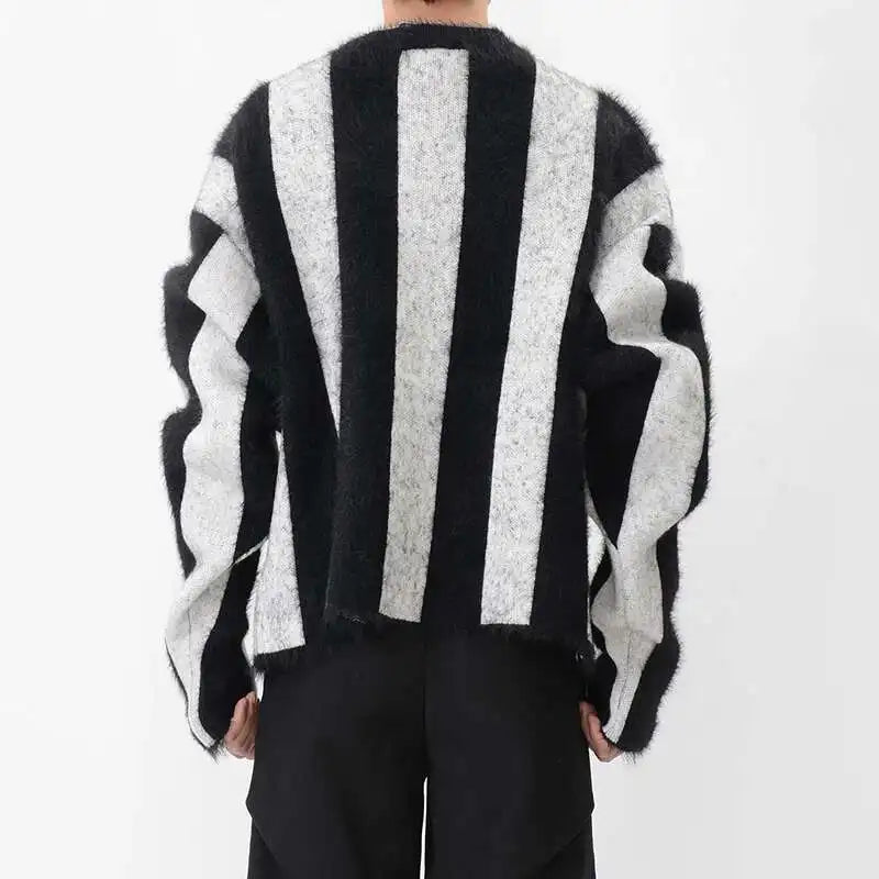 Contrasting Color Striped Knitted Sweater