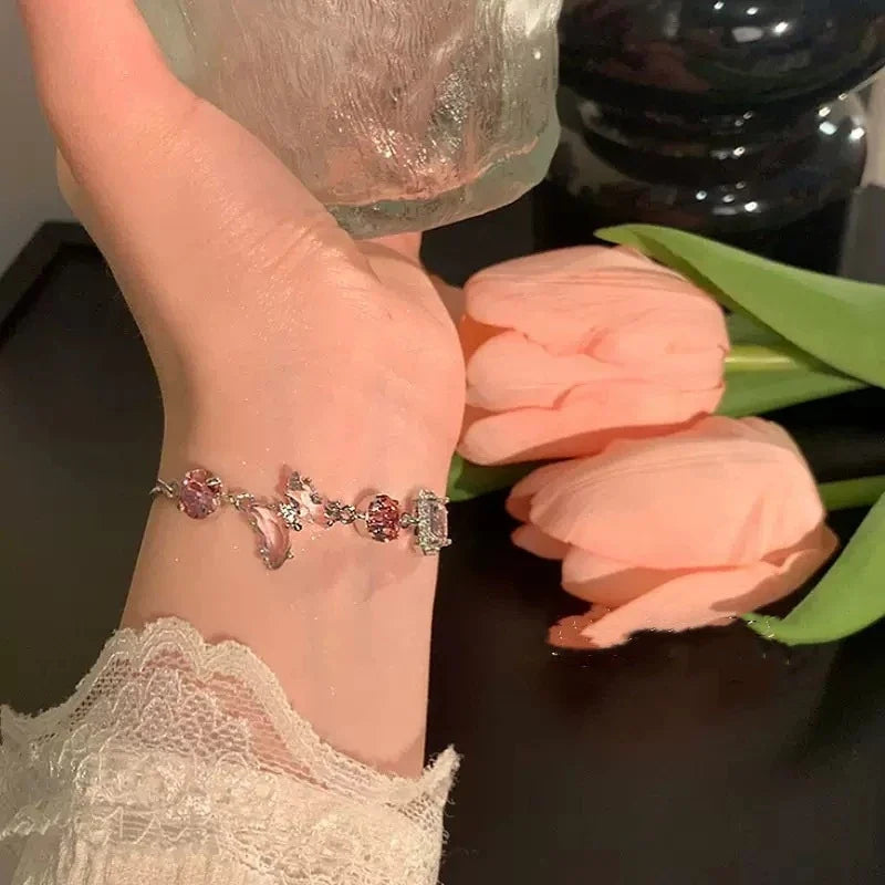 Exquisite Colorful Zircon Heart Butterfly Bracelet