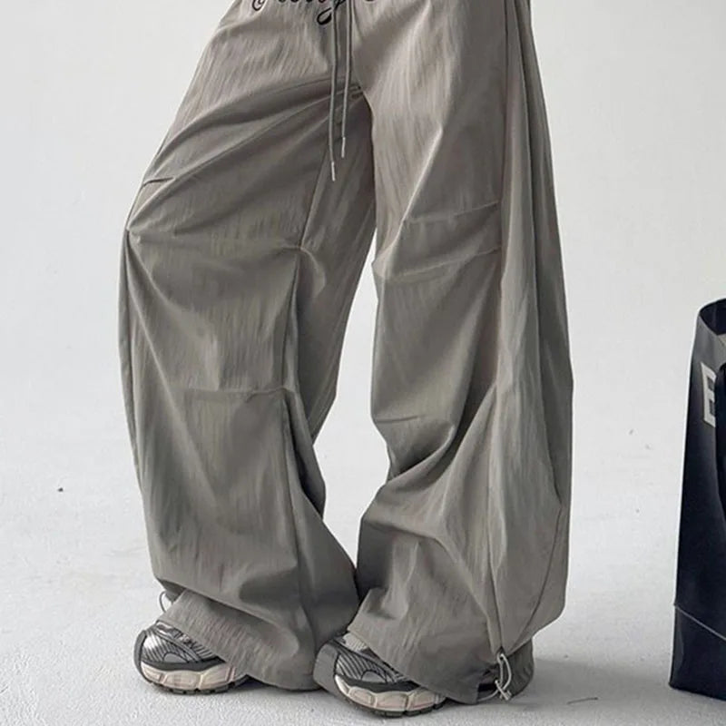 Gray Parachute Letter Embroidery Cargo Pants