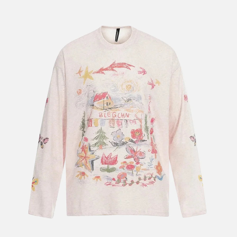 Flattering Graffiti Print Long Sleeve T-Shirt