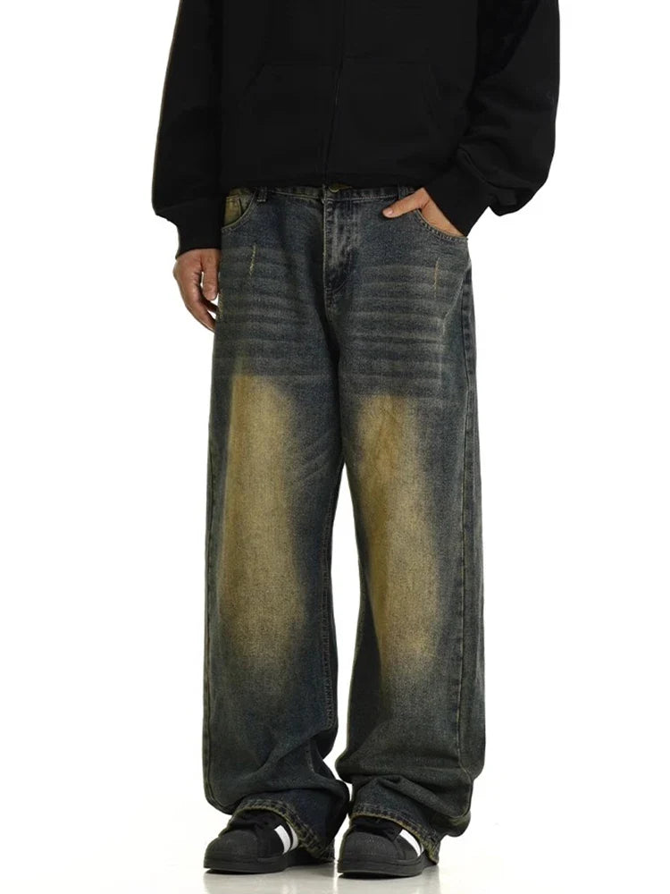 Adjustable Green Retro Wide Leg Jeans