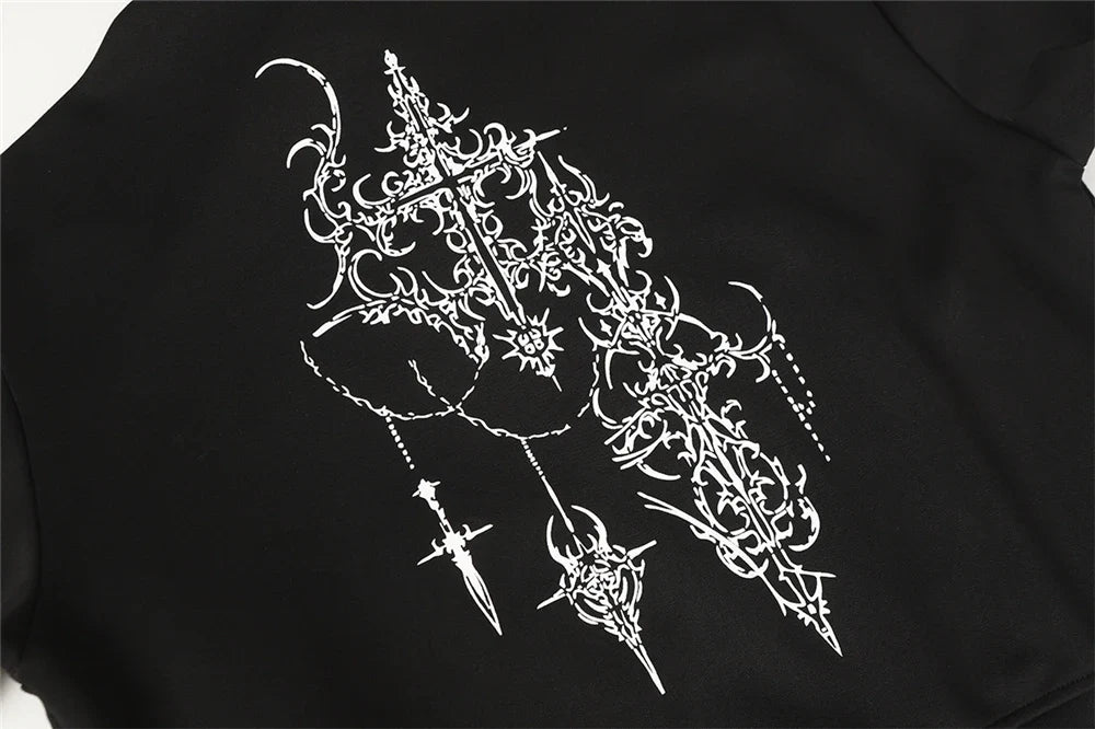 Y2K Retro Graffiti Zip-Up Fur-Collar Hooded Sweatshirt
