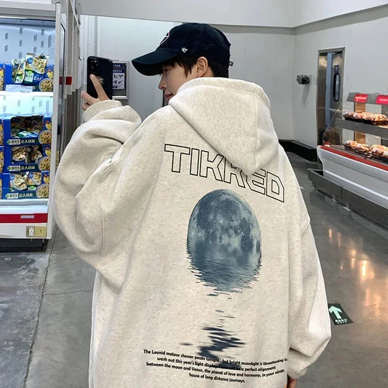 Stylish Moon Graphic Printed Autumn Hoodie