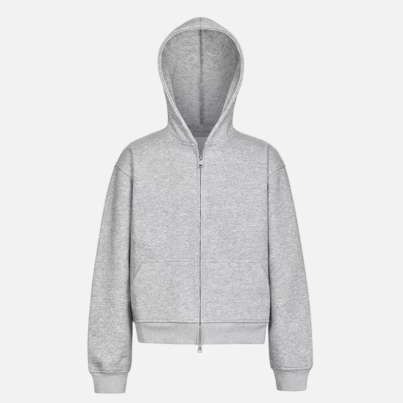 Y2K Solid Color Hooded Double Ended Zipper Sweatshirt