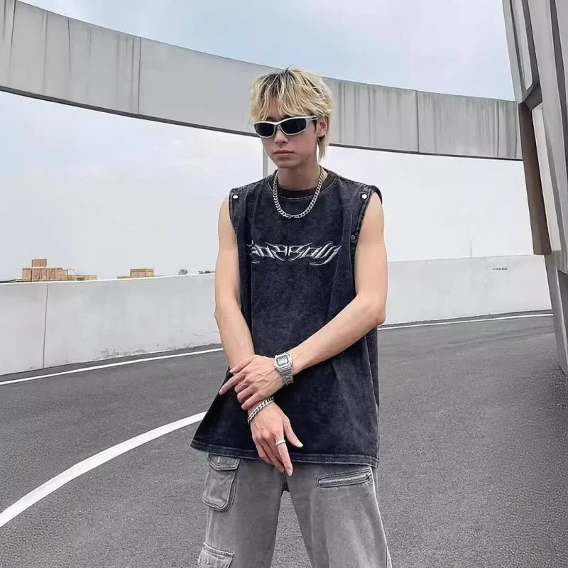 Vintage Washed Oversize Sleeveless Crew T-Shirt