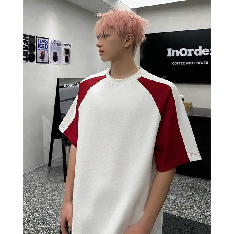 Contrasting Color Casual Round Neck T-Shirt