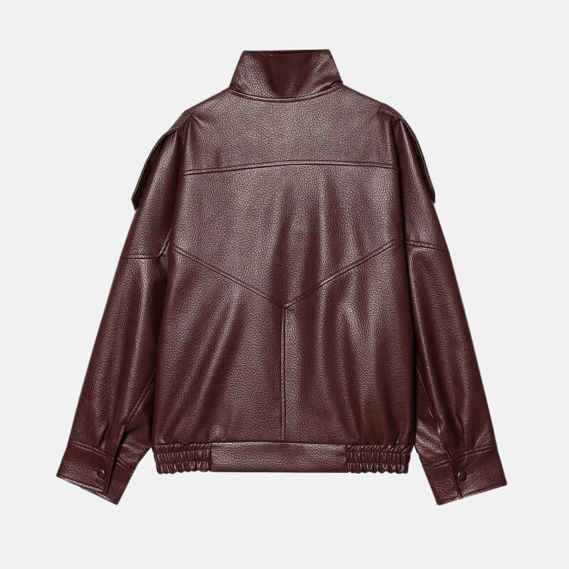 Y2K Burgundy Faux Leather Jacket
