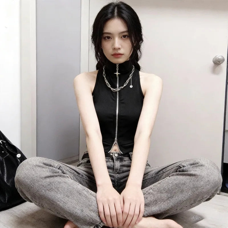Y2K Cyber Zip Crop Top