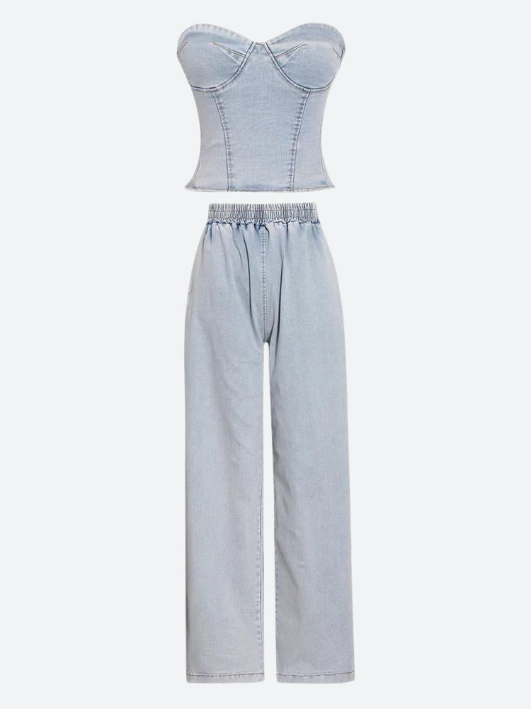 Y2K Denim Top & Pants Two Piece Set