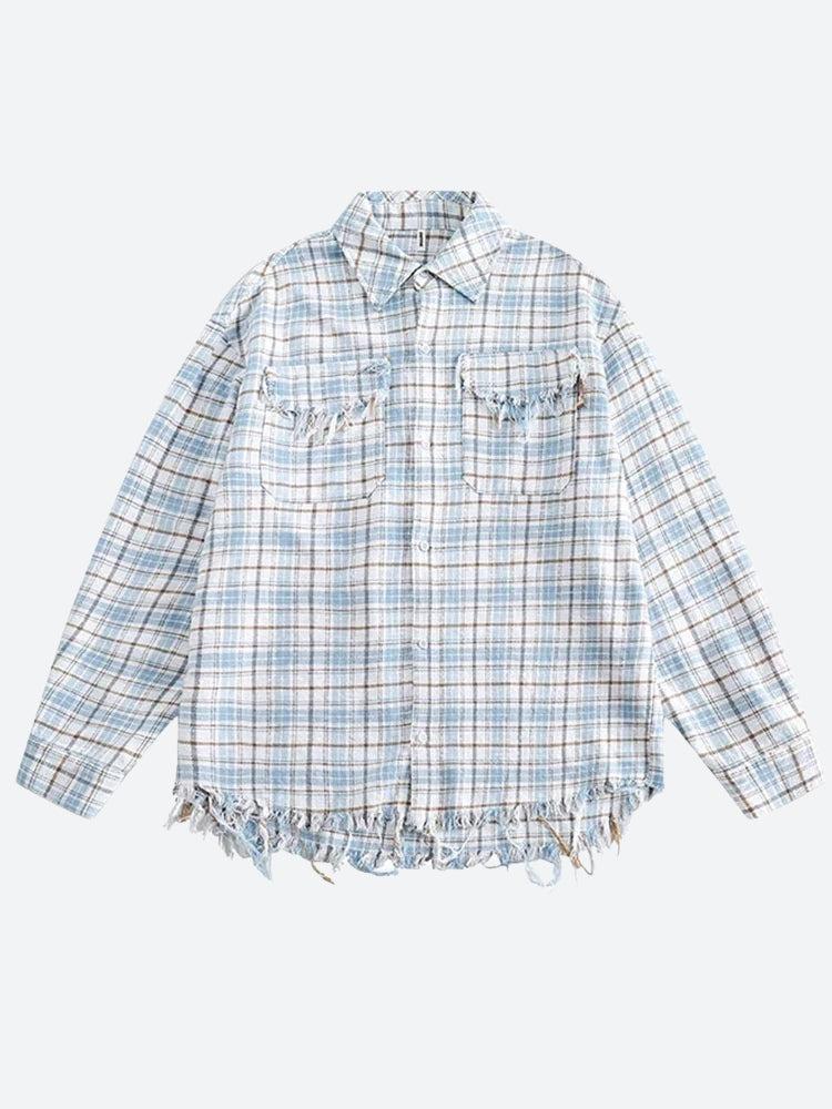 Y2K Distressed Plaid Shirt