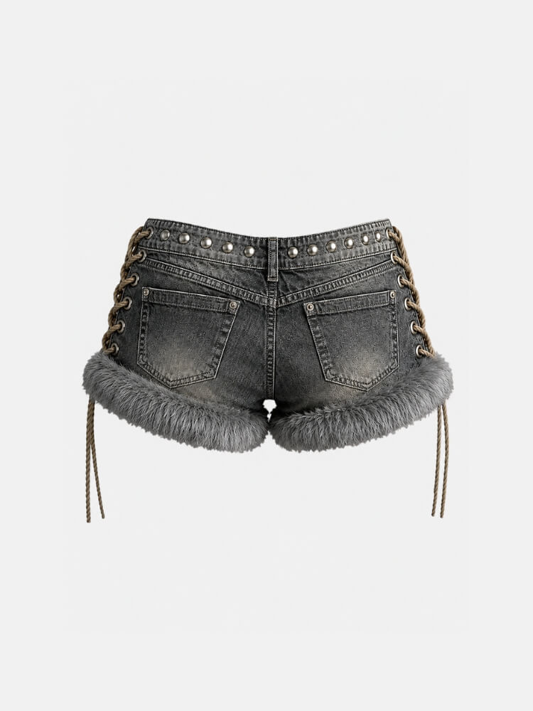 Y2K Faux Fur Studded Shorts