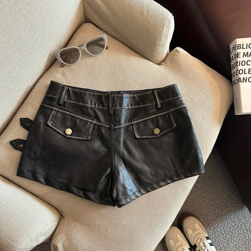 Y2K Faux Leather Double Belt Shorts