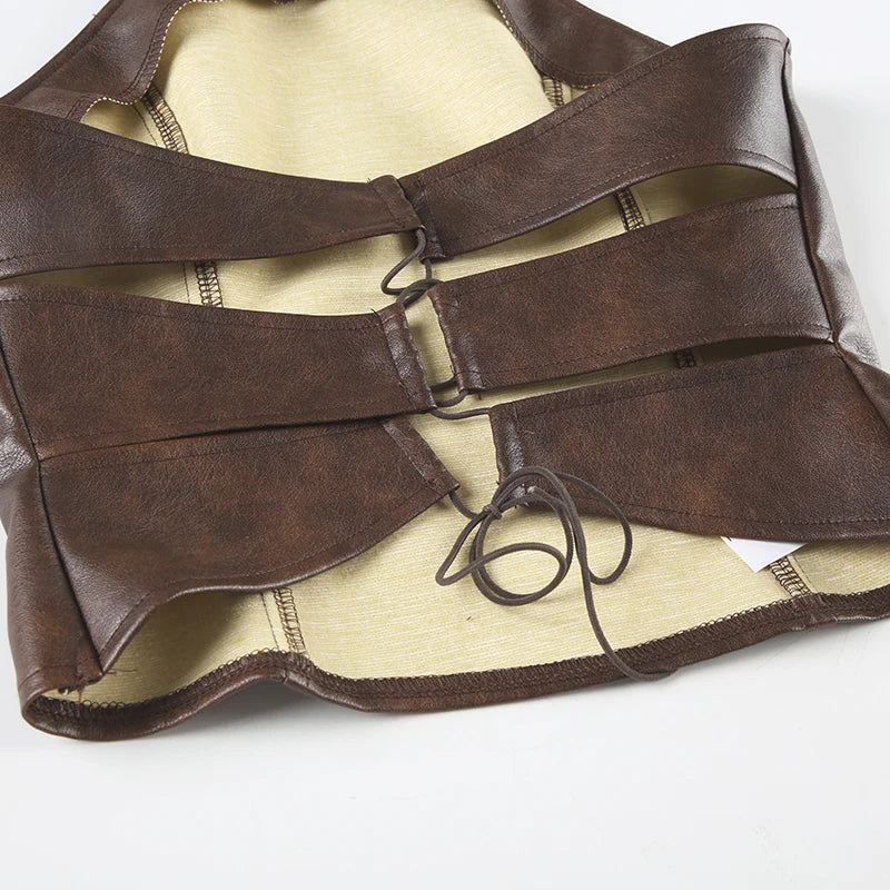 Y2K Faux Leather Halter Top