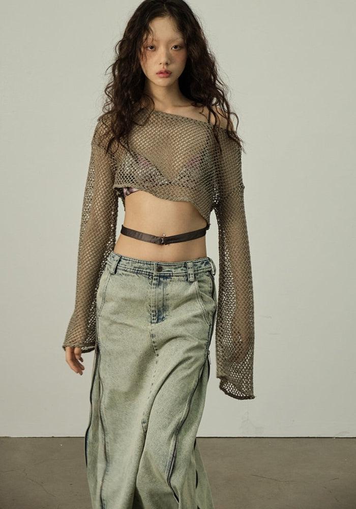 Y2K Fishnet Crop Shrug Sweater