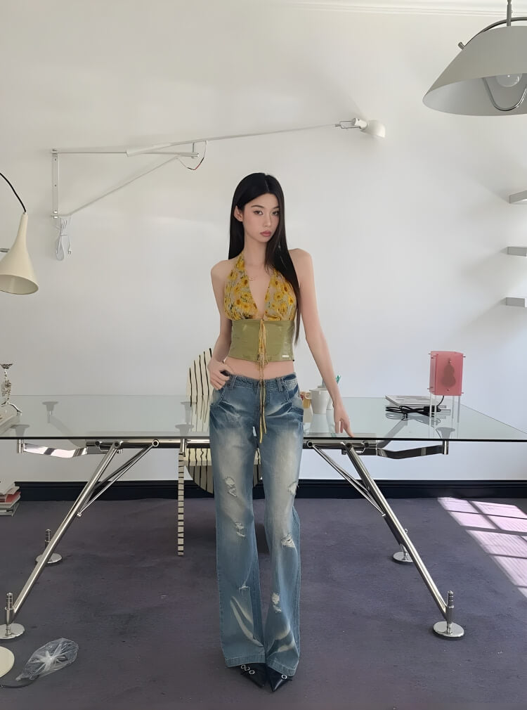 Y2K Floral Halter Crop Top