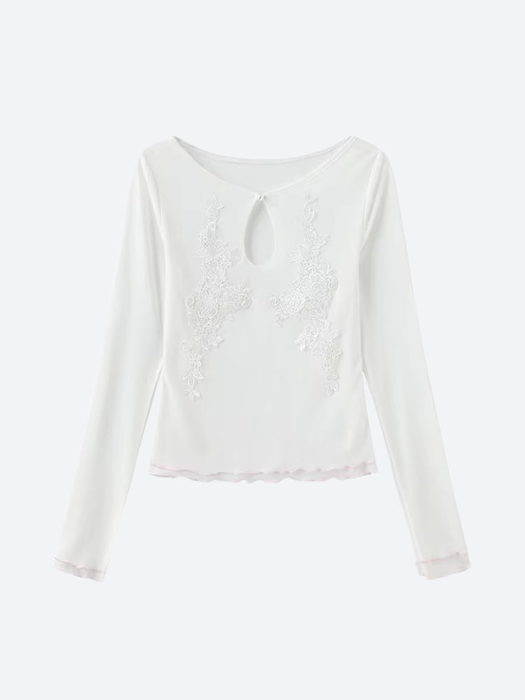 Y2K Floral Mesh Top