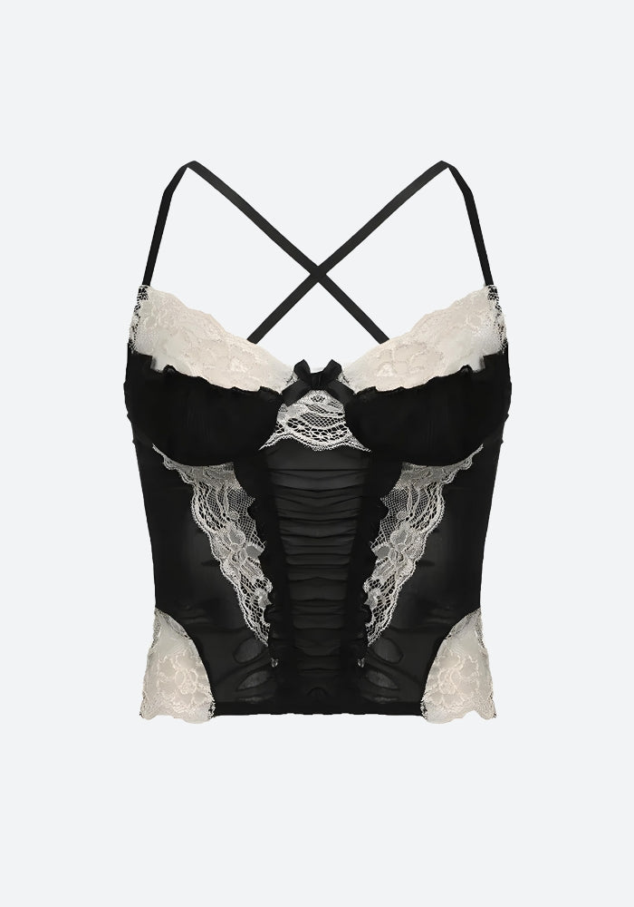 Y2K Goth Lace Sheer Cropped Top