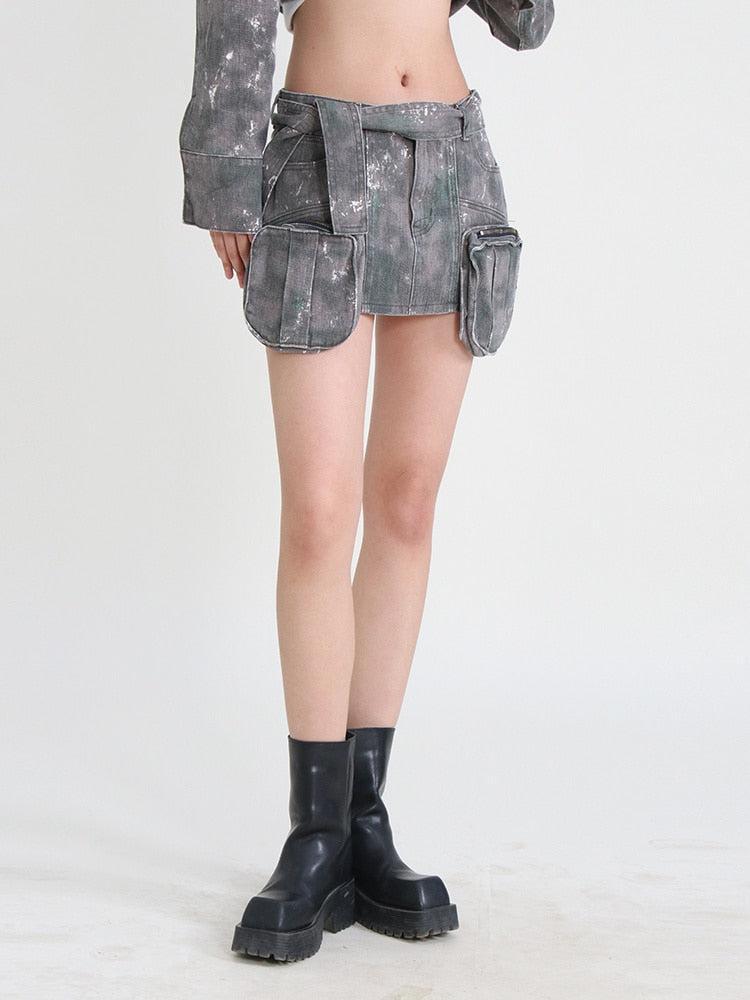 Y2K Grunge Distressed Cargo Mini Skirt