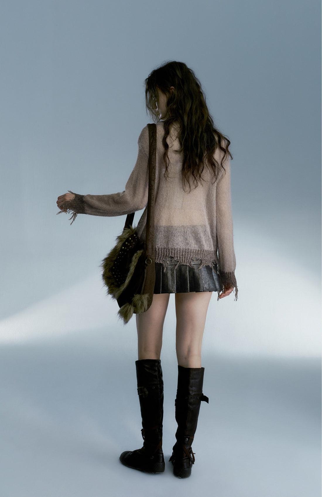 Y2K Grunge Distressed Cross Sweater