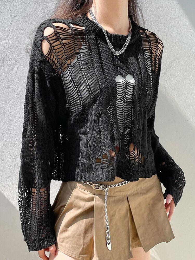 Y2K Grunge Distressed Knit Sweater