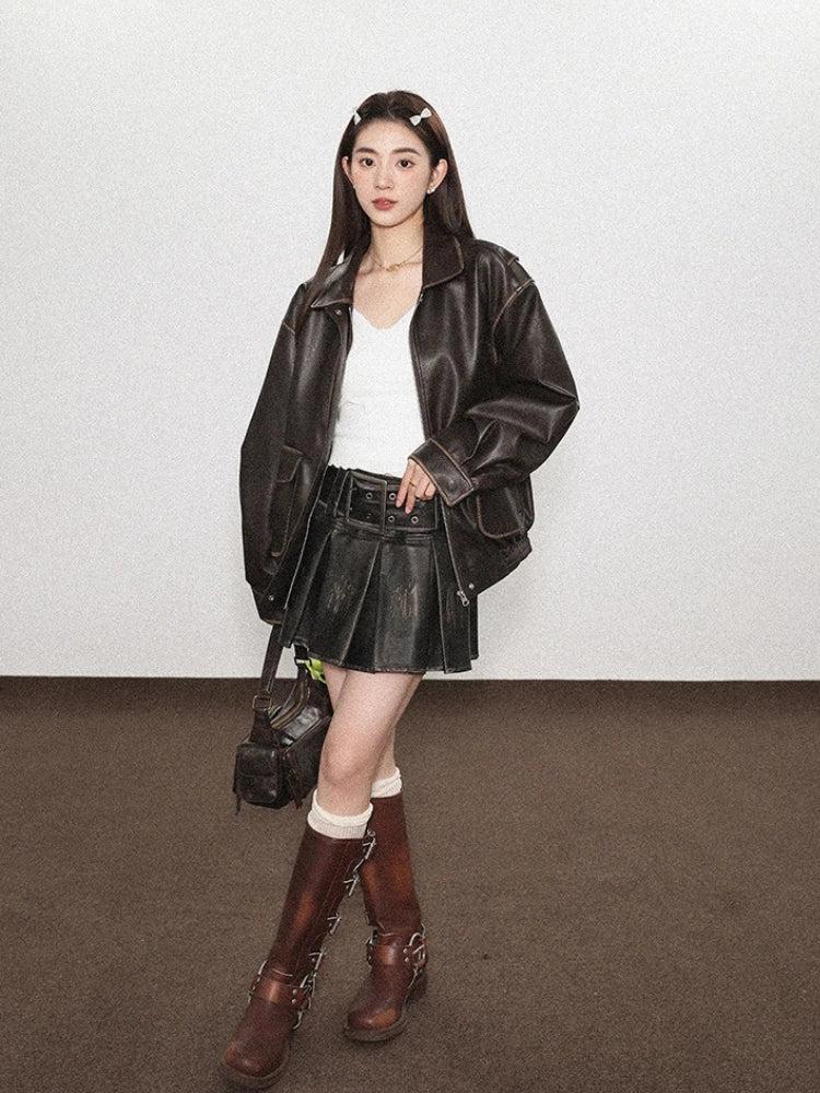 Y2K Grunge Faux Leather Skirt