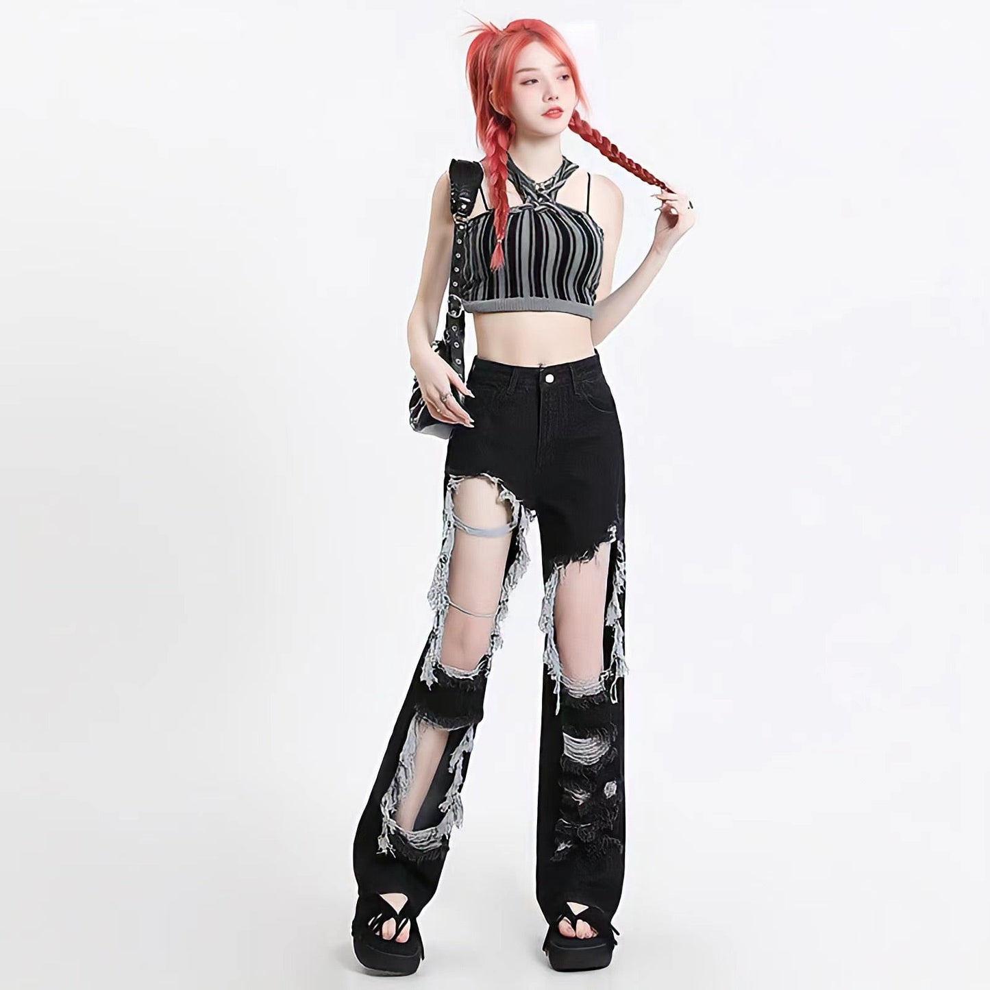 Y2K Grunge Ripped Wide Leg Jeans
