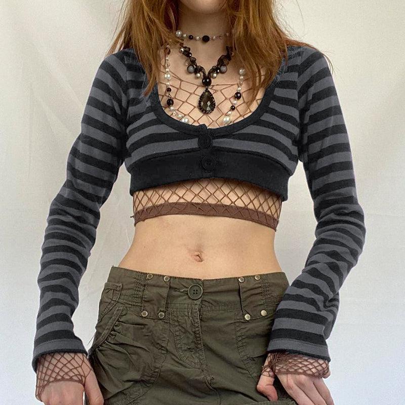 Y2K Grunge Striped Crop Top