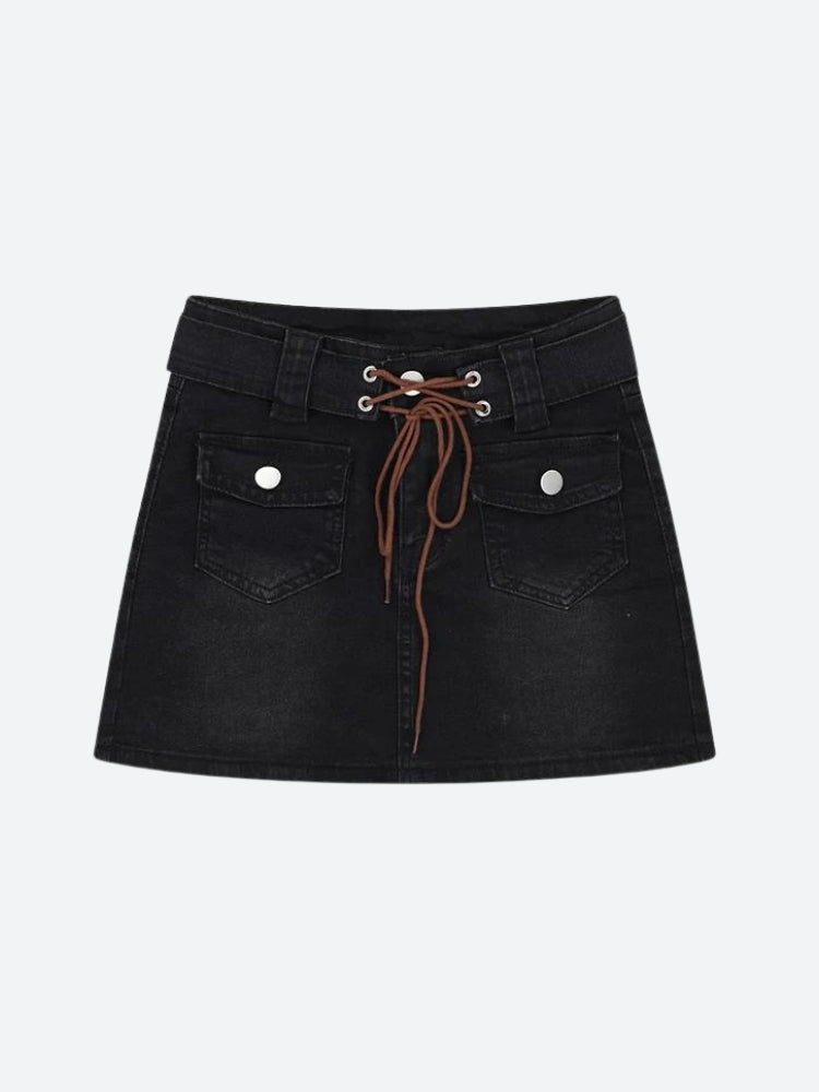 Y2K Lace Up Denim Mini Skort