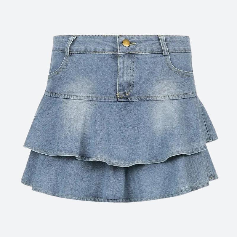 Y2K Layered Ruffled Denim Mini Skirt