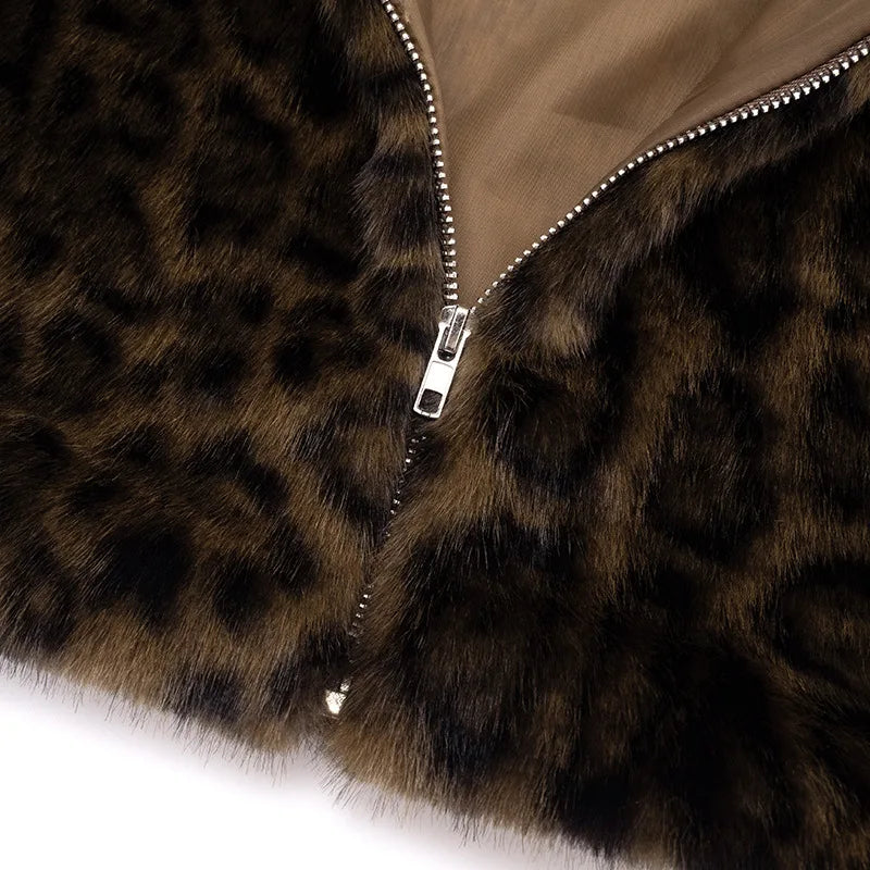 Y2K Leopard Faux Fur Cropped Jacket