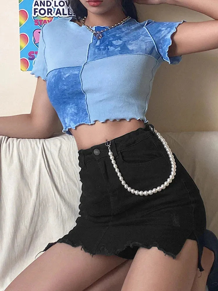 Y2K Patchwork Crop Top