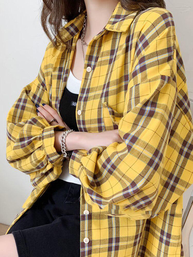 Y2K Puff Sleeve Plaid Shirt