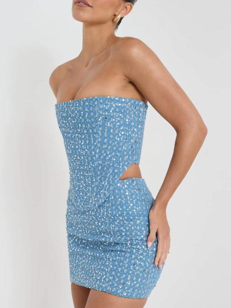 Y2K Sequined Top & Skirt Two Piece Set