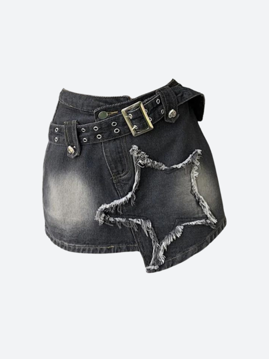 Asymmetric Denim Mini Skirt
