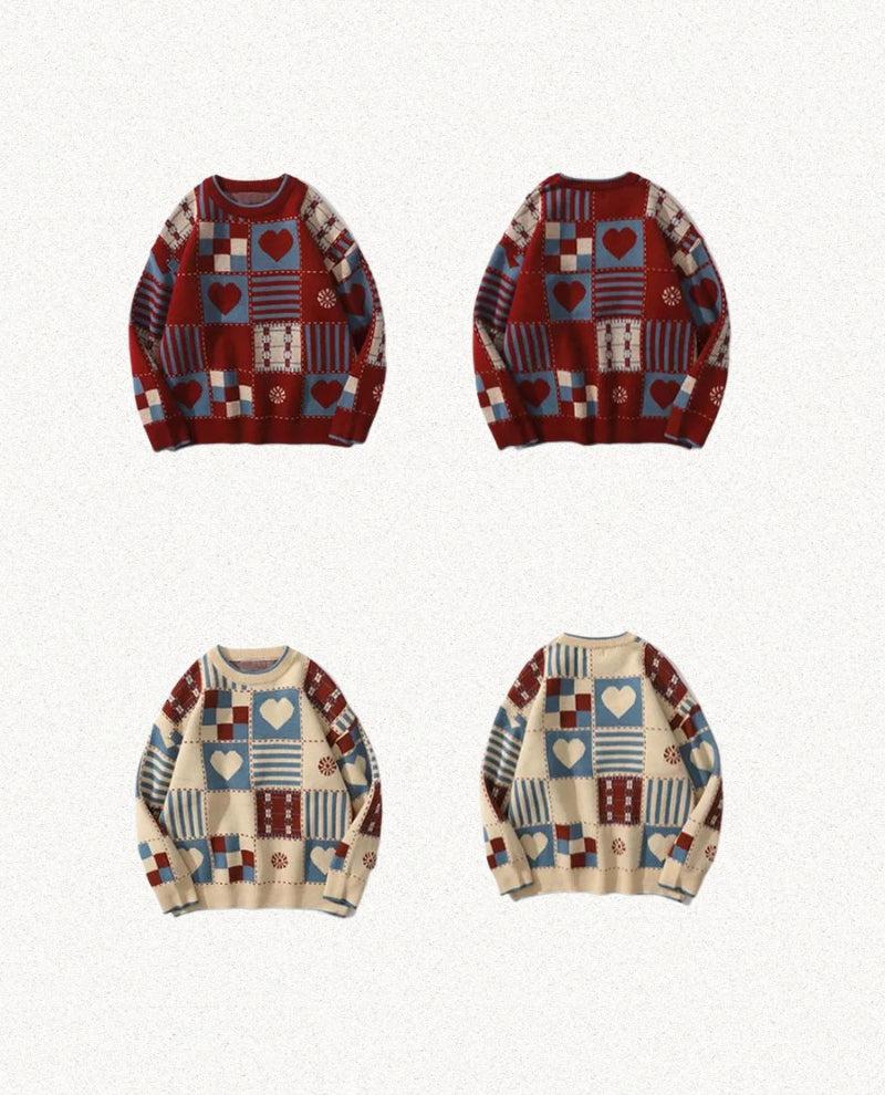 Y2K Vintage Heart Pattern Sweater